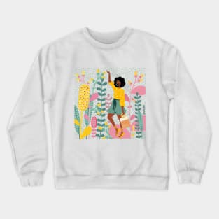 Girl in happy flowers Crewneck Sweatshirt